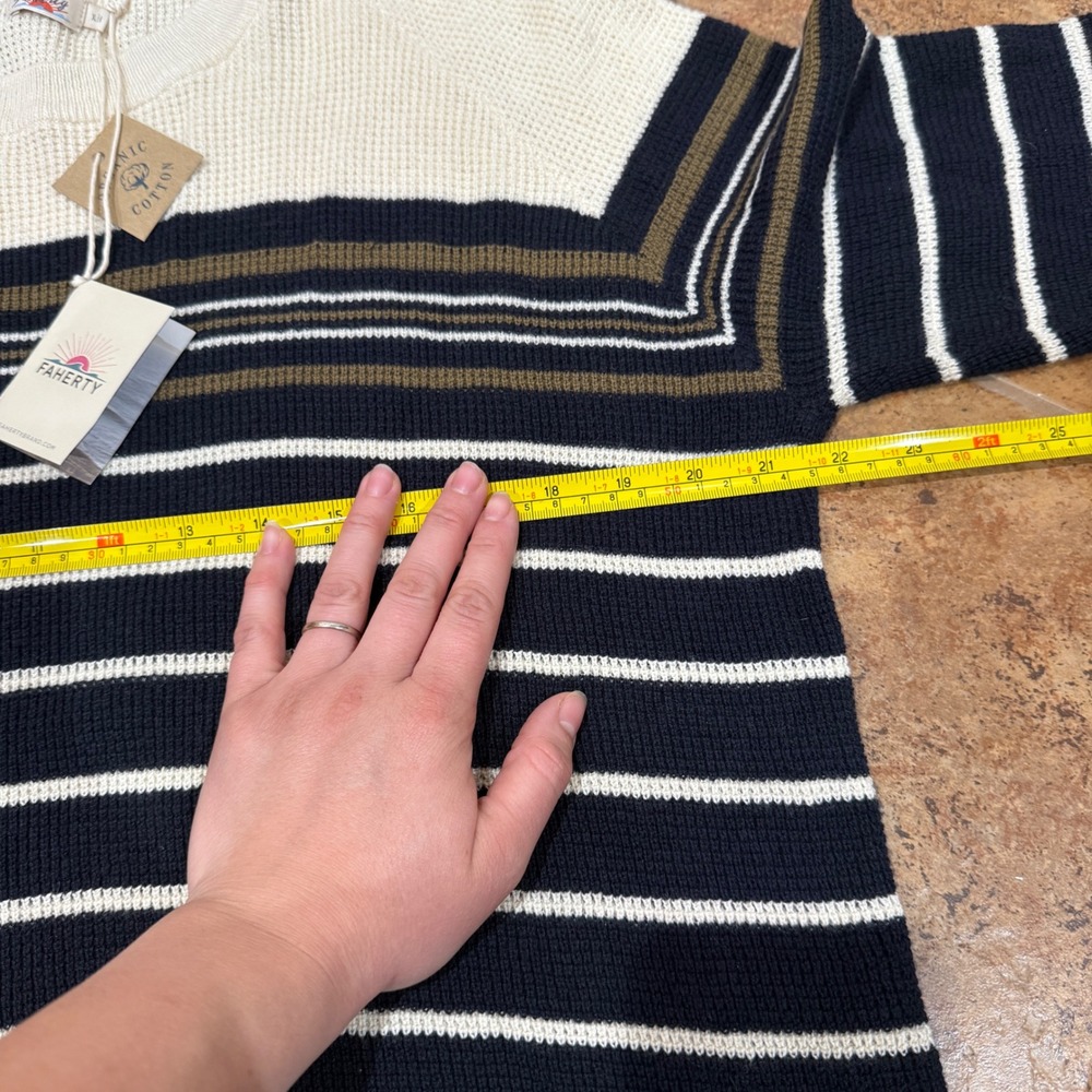 NWT Faherty Throwback Waffle Crewneck Oakland Stripe XL Casual Preppy Staple - Picture 6 of 9